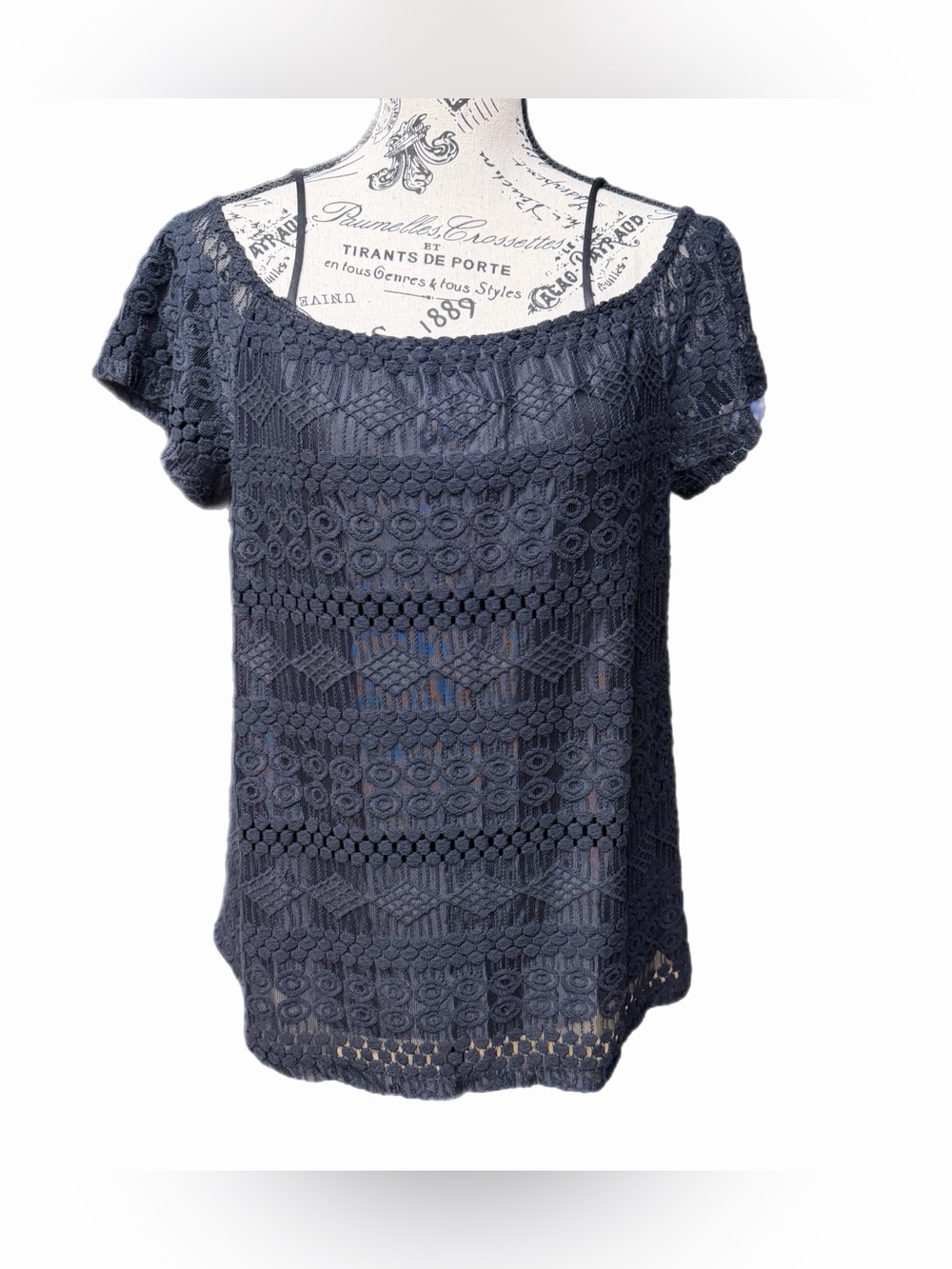 Ma Cherie Maternity Black Lace Lined Scoop Neck Cap Sleeve Blouse Small